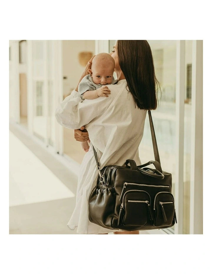 OiOi Carry All Nappy Bag - Black Dimple Vegan Leather