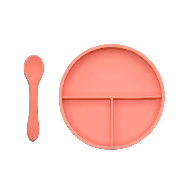 O.B Designs Suction Divider Plate & Spoon Set - Guava