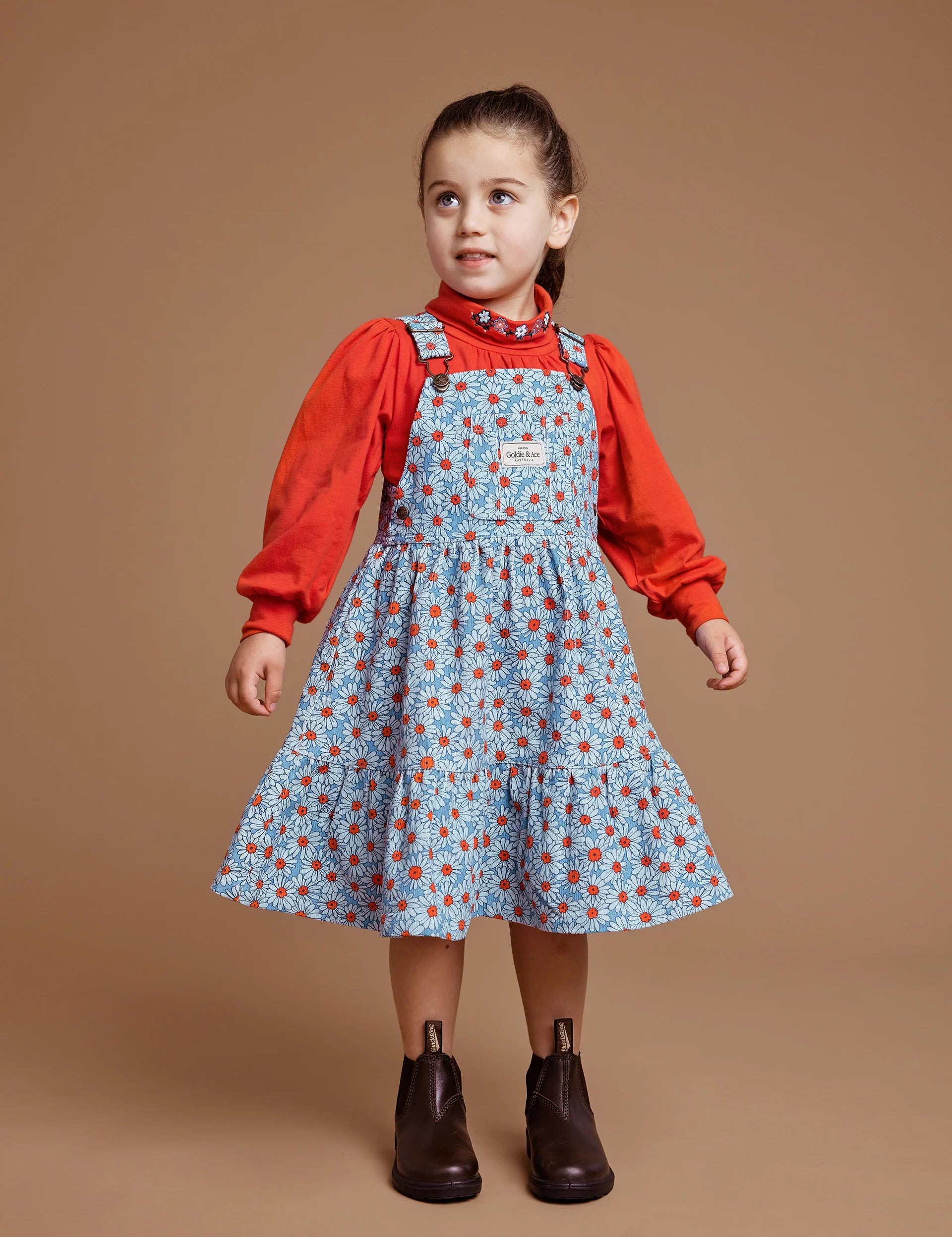 Goldie + Ace Dixie Daisy Tiered Corduroy Pinafore Dress - Blue Red