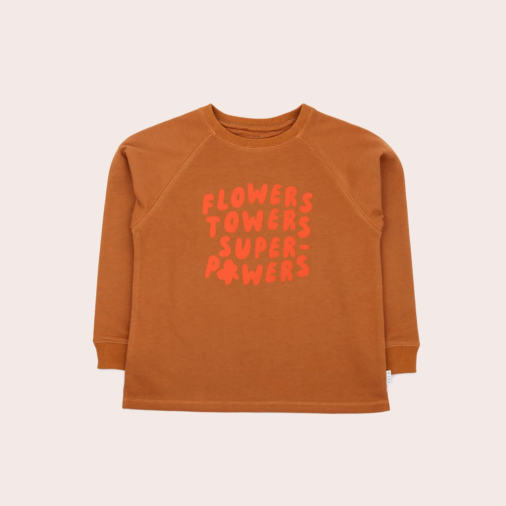 Olive and The Captain Flowers Towers Superpowers Pullover - Tan