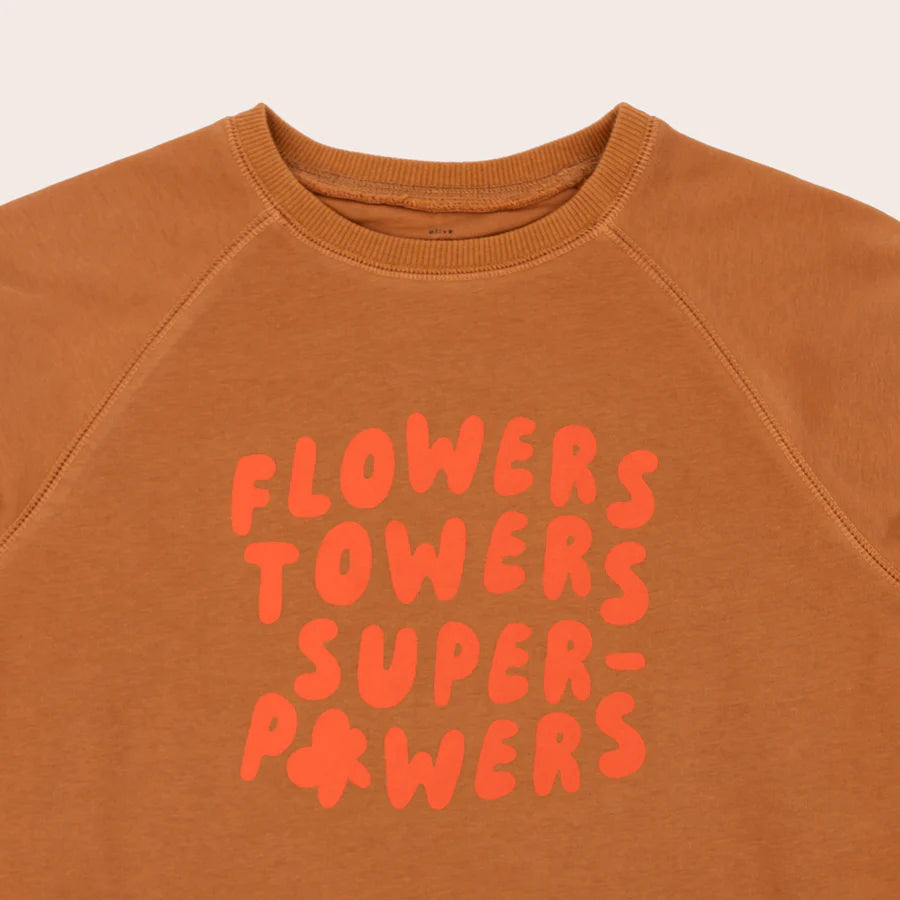 Olive and The Captain Flowers Towers Superpowers Pullover - Tan