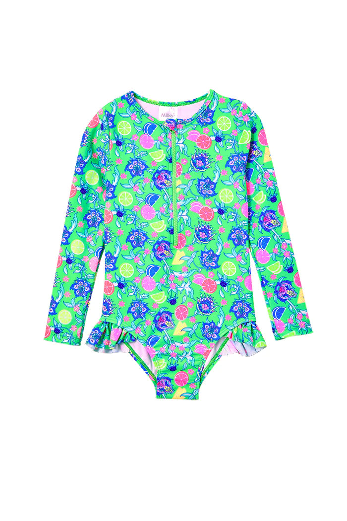 Milky Peacock Long Sleeve Swimsuit - Peacock Green