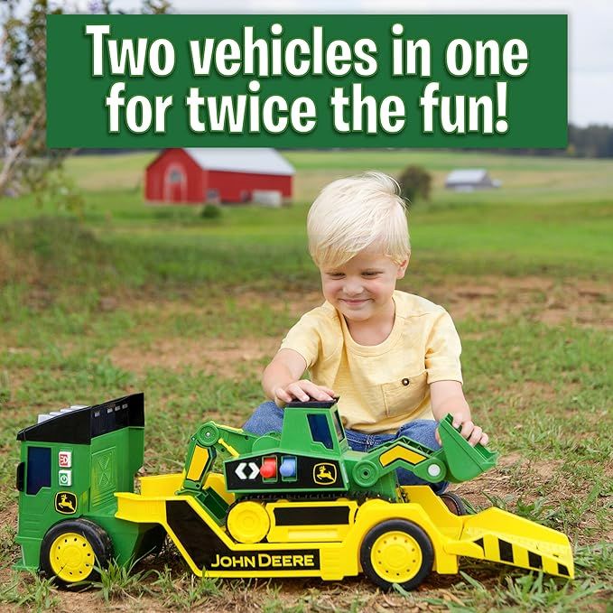 John Deere Toys John Deere 60cm Motorised Lights & Sounds 2-n-1 Mega Mover & Tracked Digger