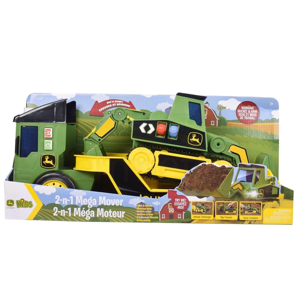 John Deere Toys John Deere 60cm Motorised Lights & Sounds 2-n-1 Mega Mover & Tracked Digger