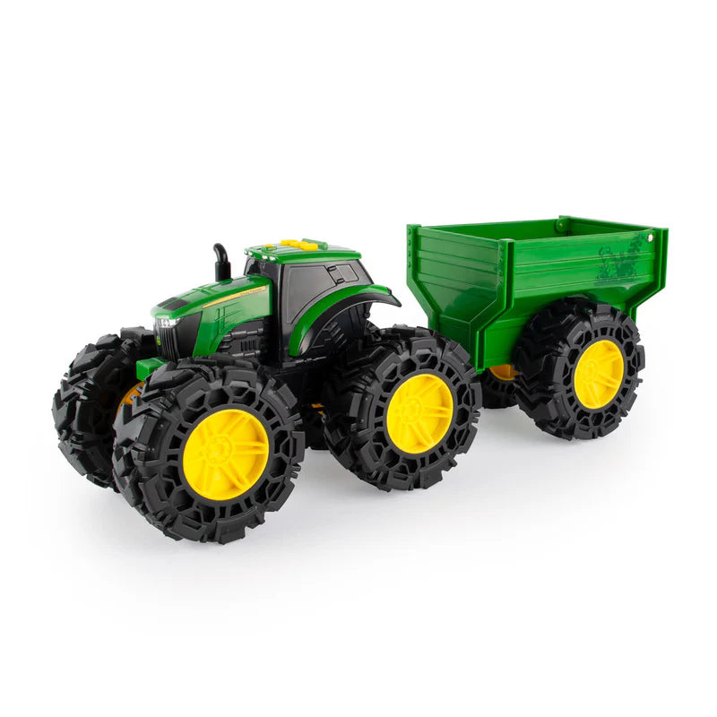John Deere Monster Treads 20cm Lights & Siren Tractor with Wagon