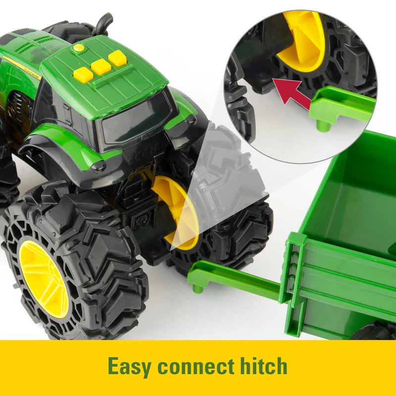 John Deere Monster Treads 20cm Lights & Siren Tractor with Wagon