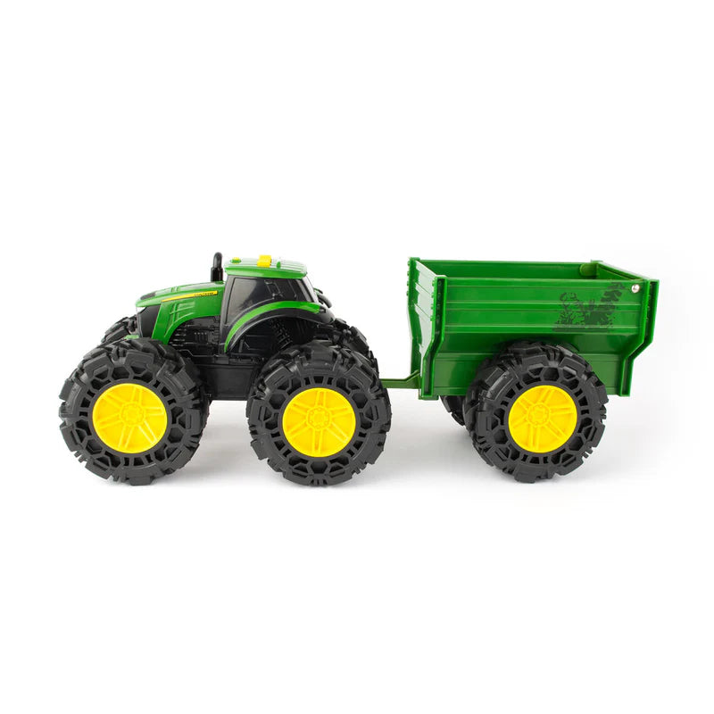 John Deere Monster Treads 20cm Lights & Siren Tractor with Wagon