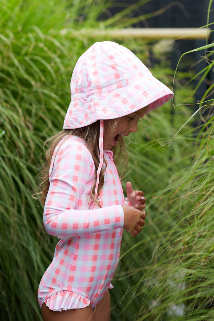Milky Neon Gingham Long Sleeve Swimsuit