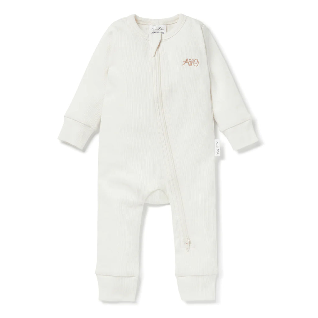 Aster & Oak Natural Rib Zip Romper