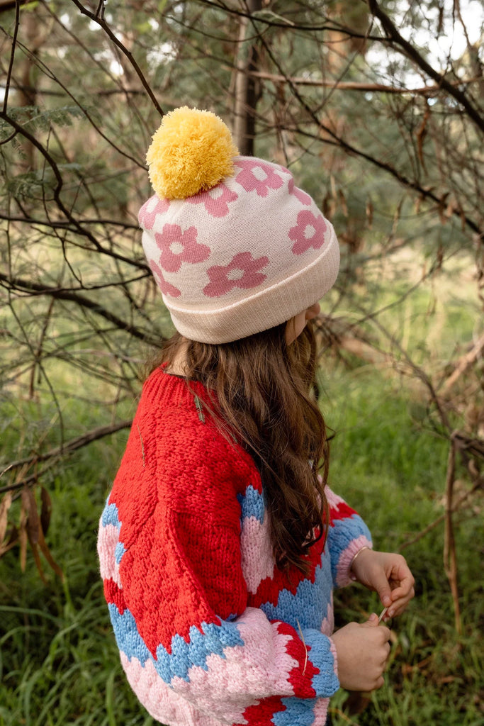 Acorn Kids Flower Power Merino Beanie - Pink