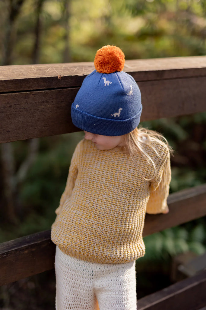 Acorn Kids Brontosaurus Merino Beanie - Blue