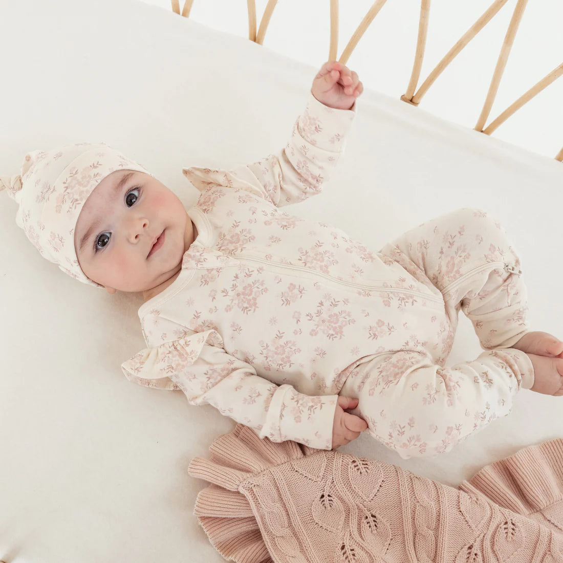 Aster & Oak Blush Ruffle Cable Knit Blanket