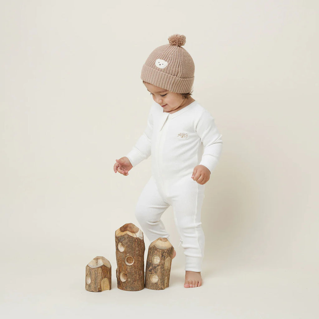 Aster & Oak Natural Rib Zip Romper