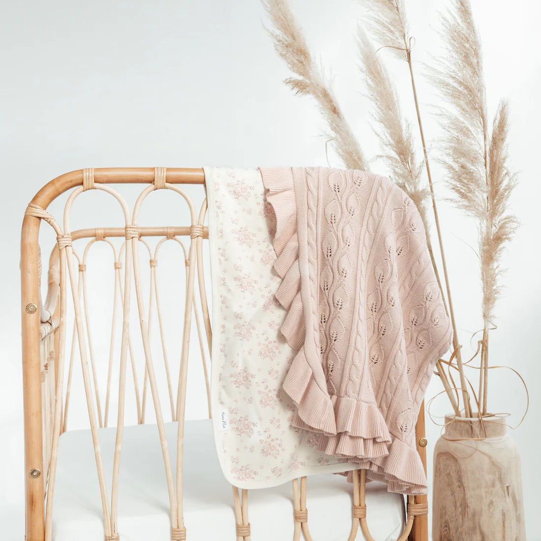 Aster & Oak Blush Ruffle Cable Knit Blanket