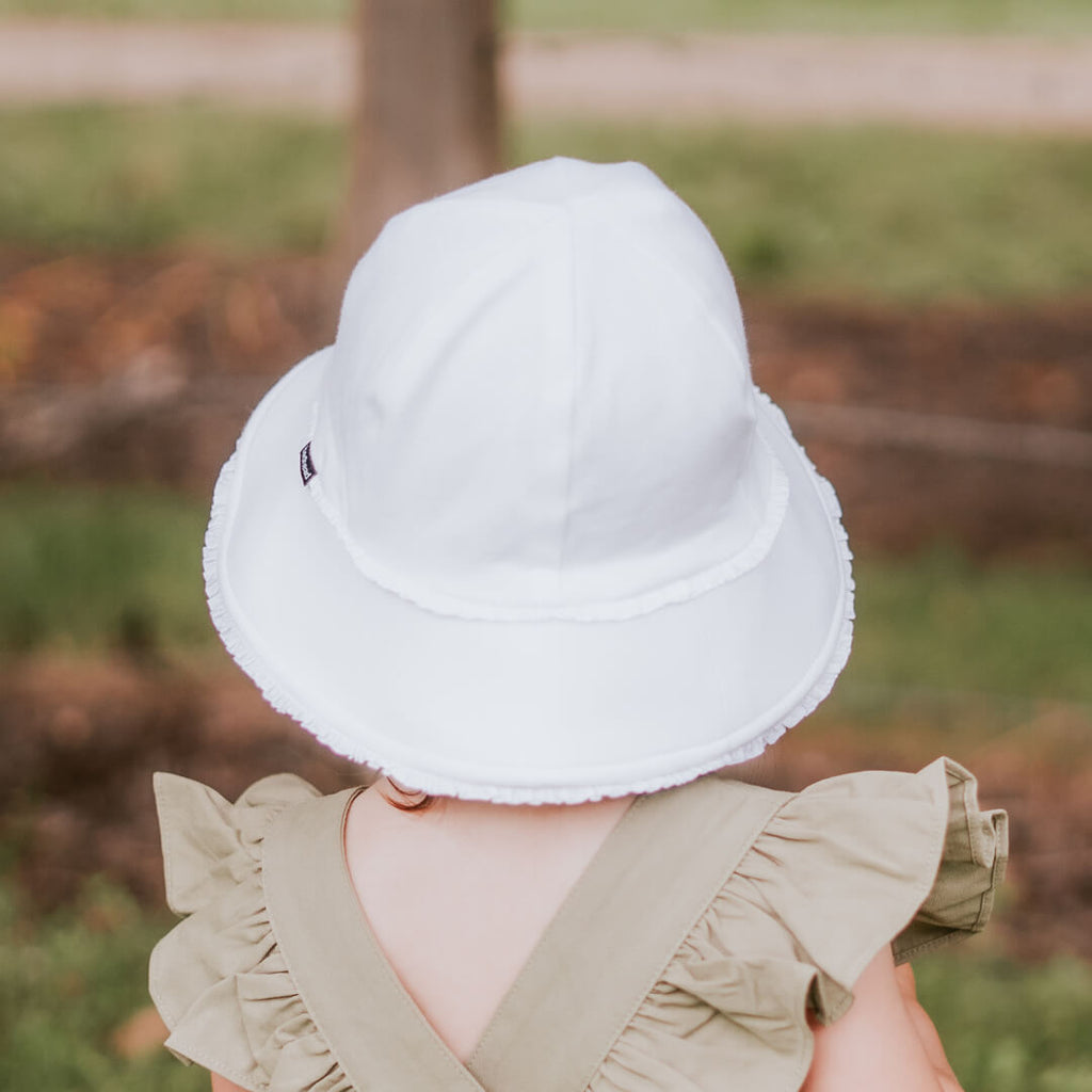 Bedhead Hats Toddler Bucket Sun Hat - White Ruffle Trim