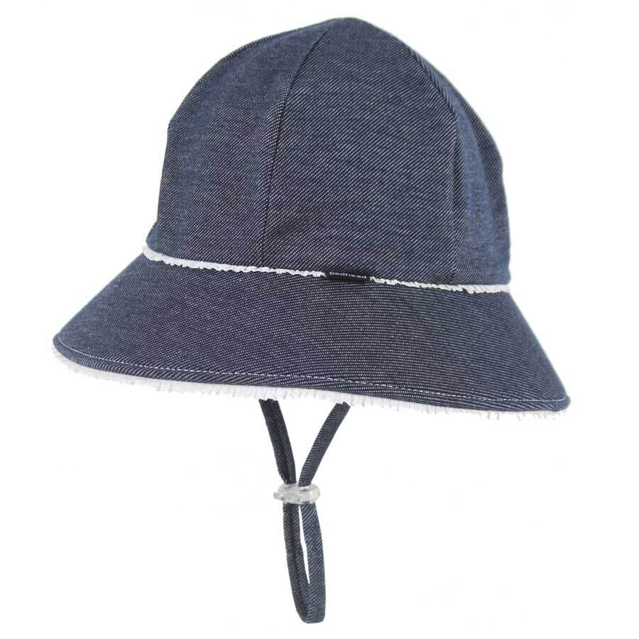 Bedhead Hats Ponytail Ruffle Trim Bucket Hat with Strap - Denim