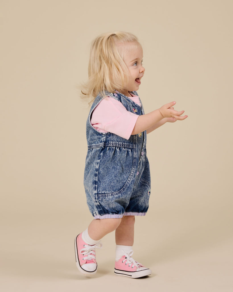 Goldie + Ace Nina Pastel Petals Denim Romper - Dark Denim