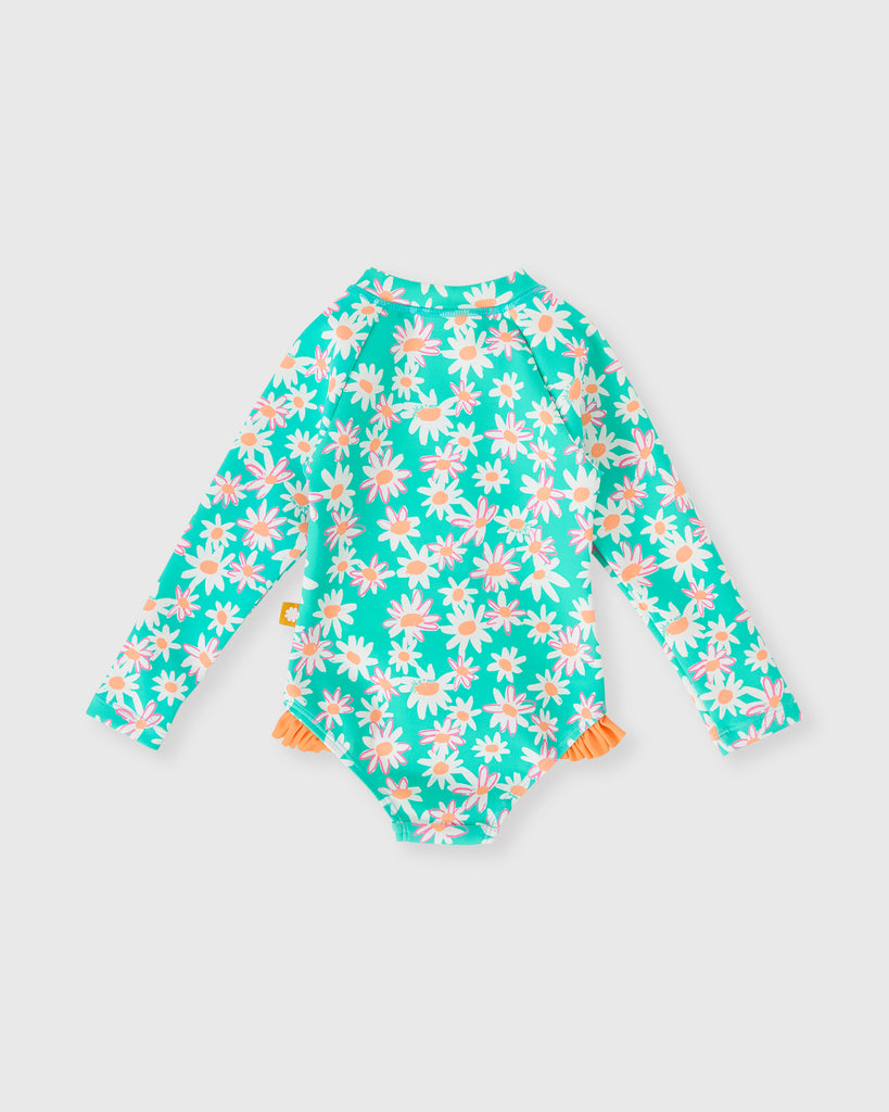Goldie + Ace Long Sleeve Frill Swimsuit - Daisy Patch