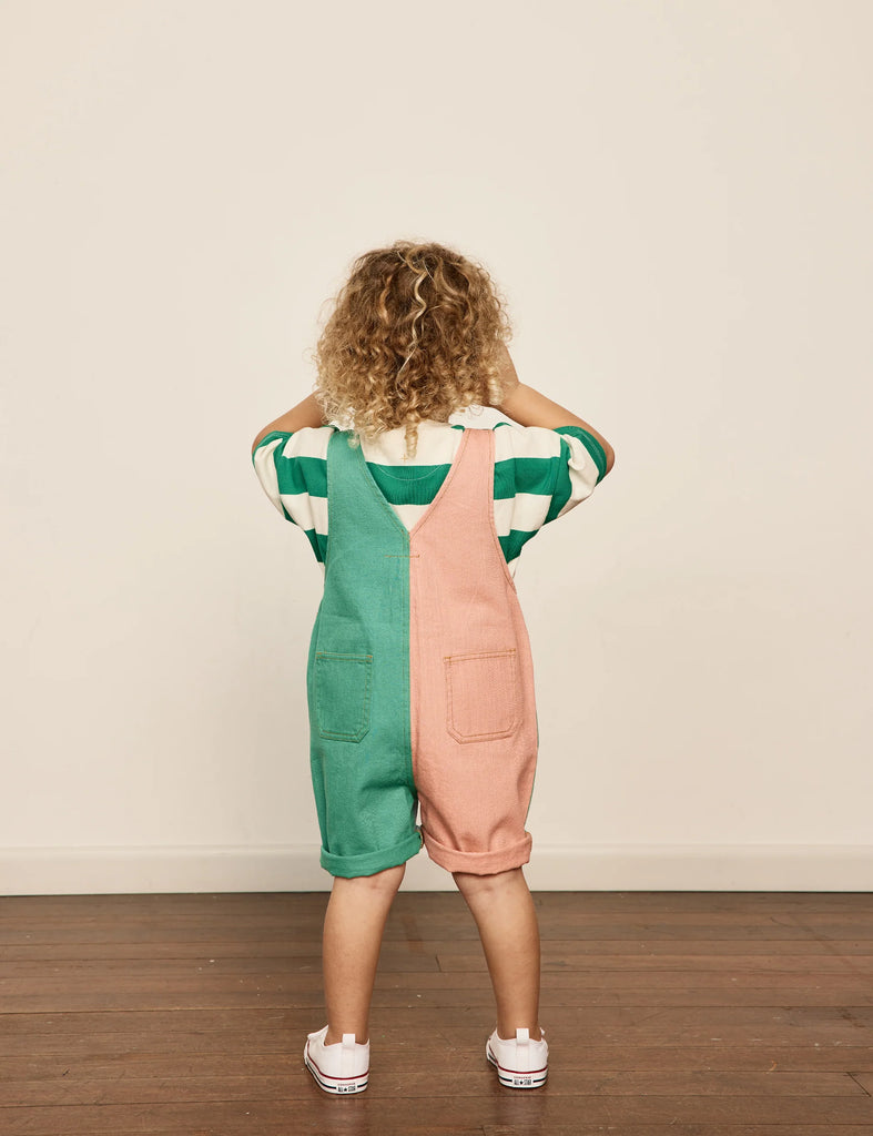 Goldie + Ace Burton Colour Block Denim Overalls - Green/Rust