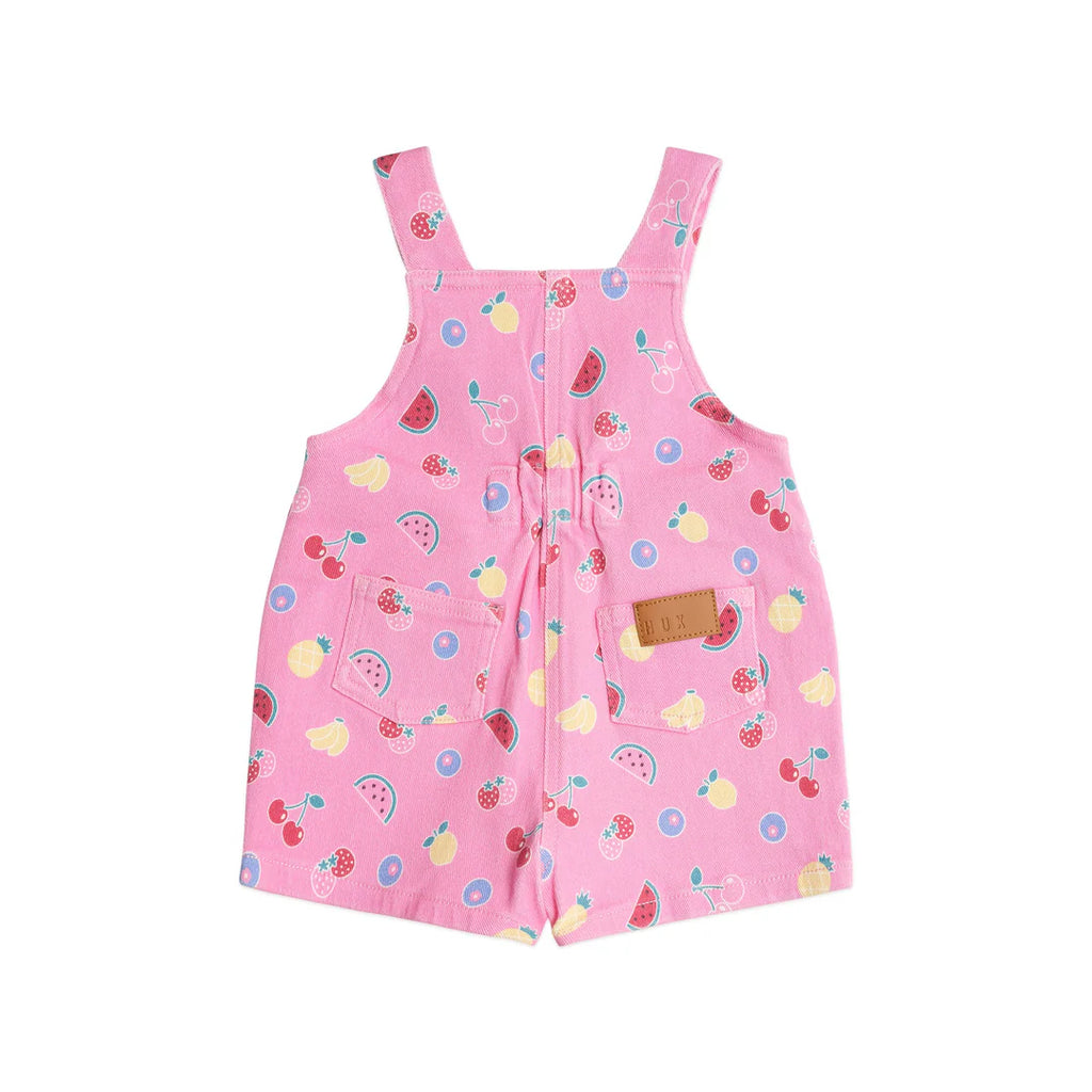 Huxbaby Pink Fruit Emoji Short Overalls- Begonia Pink