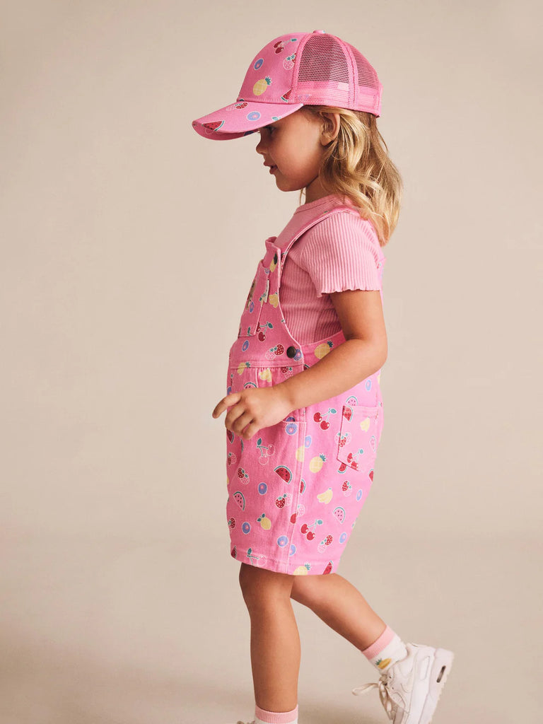 Huxbaby Pink Fruit Emoji Short Overalls- Begonia Pink