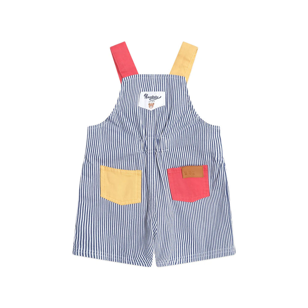 Huxbaby Classic Stripe Short Overalls - Navy/Almond Milk