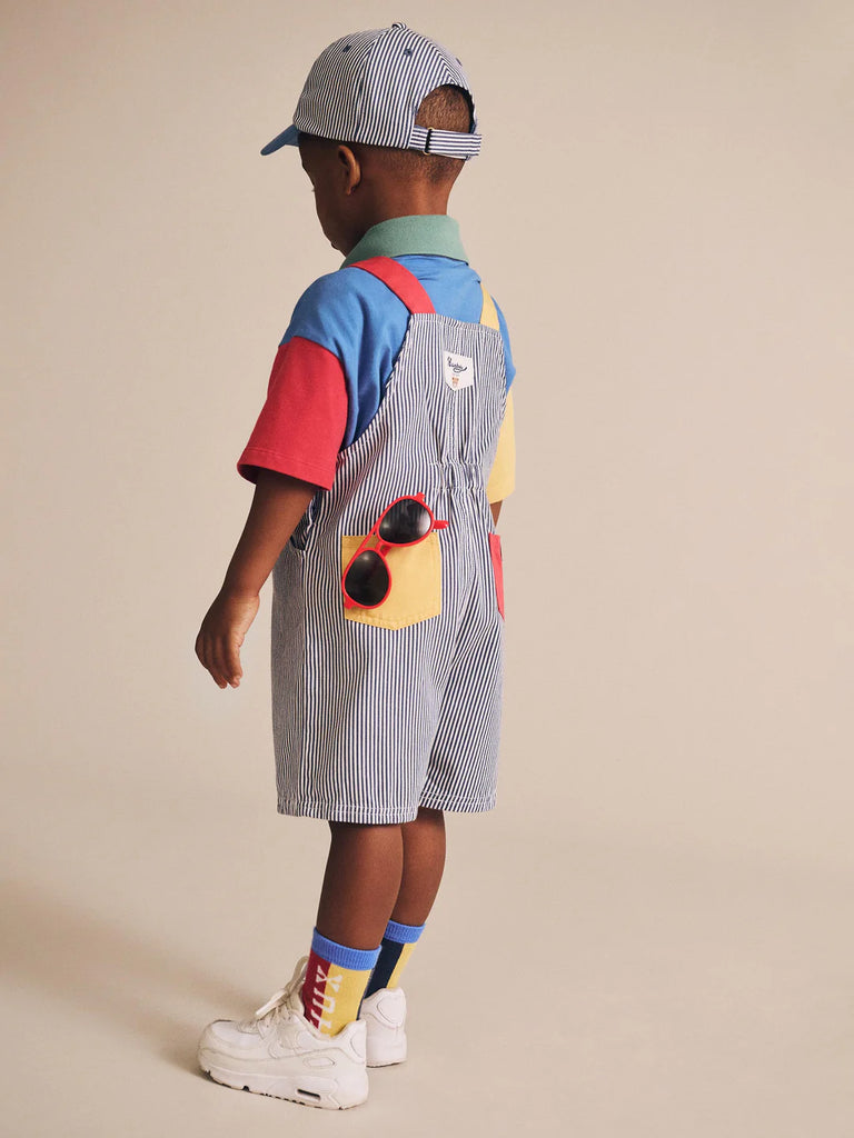 Huxbaby Classic Stripe Short Overalls - Navy/Almond Milk