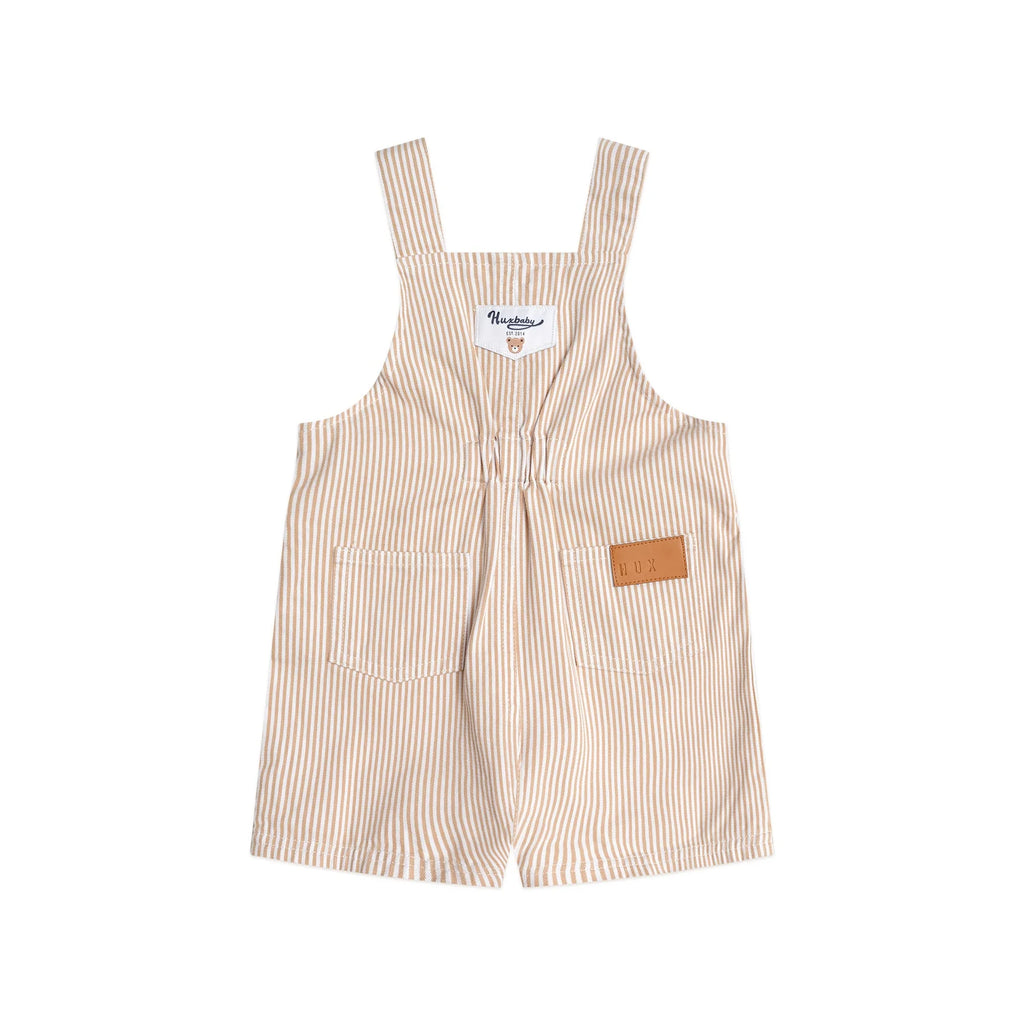 Huxbaby Sandbox Stripe Short Overalls - Sand/Almond Milk