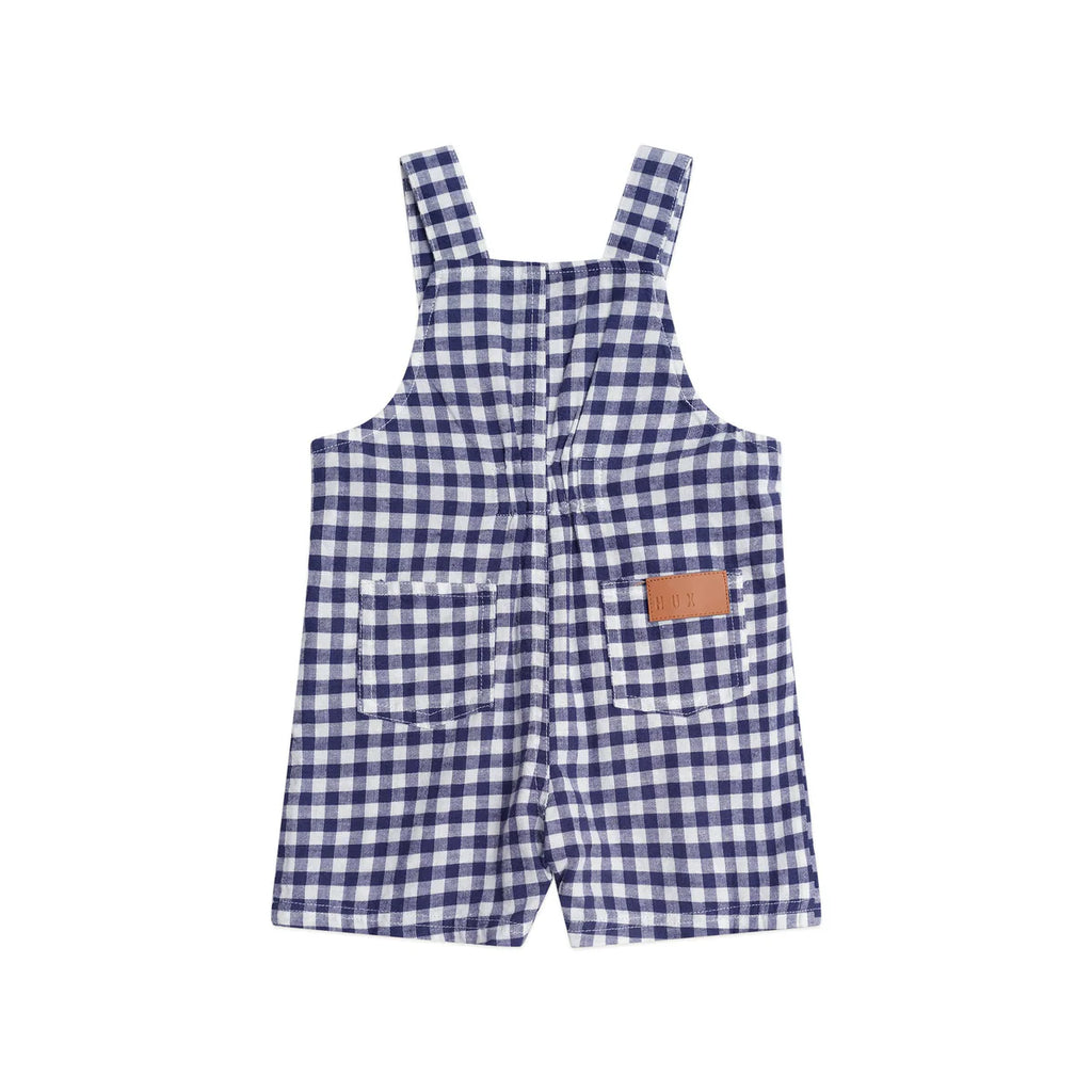 Huxbaby Check Short Overalls - Indigo/Almond Milk