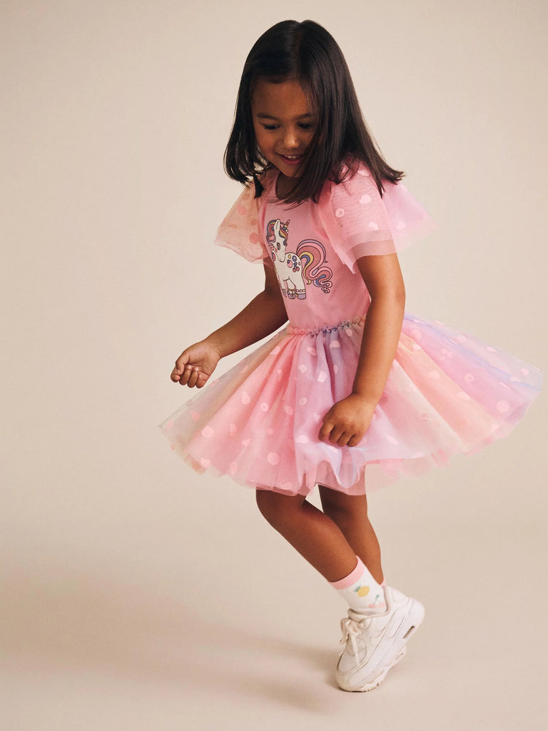 Huxbaby Rainbow Unicorn Tulle Dress - Strawberry