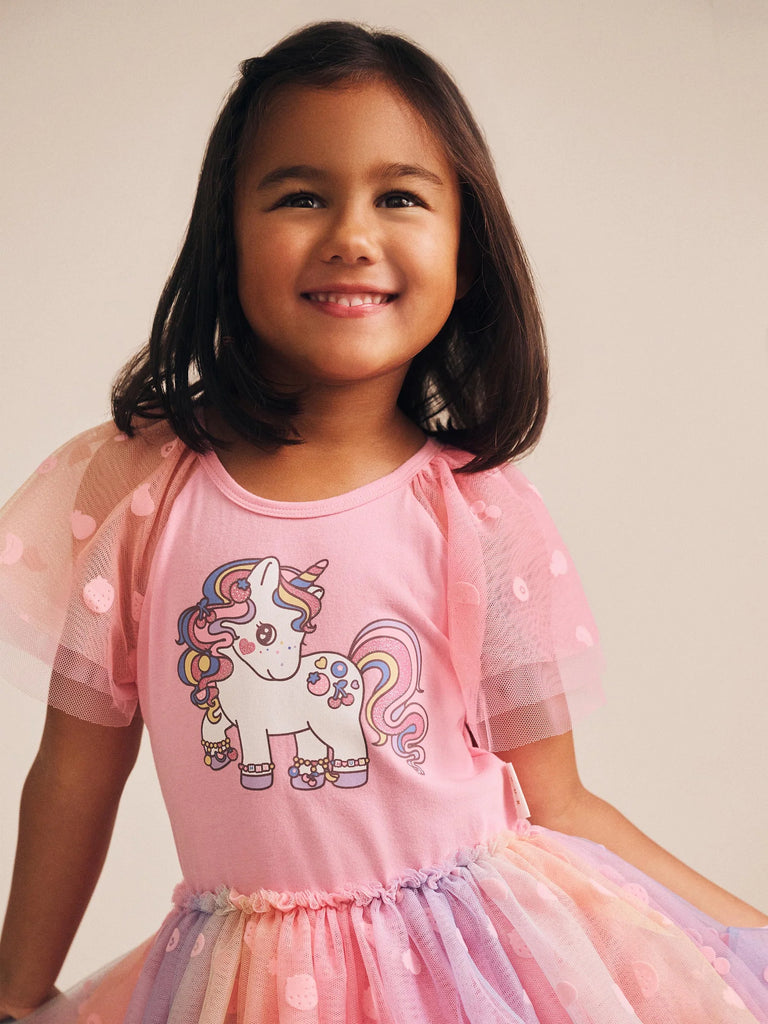 Huxbaby Rainbow Unicorn Tulle Dress - Strawberry