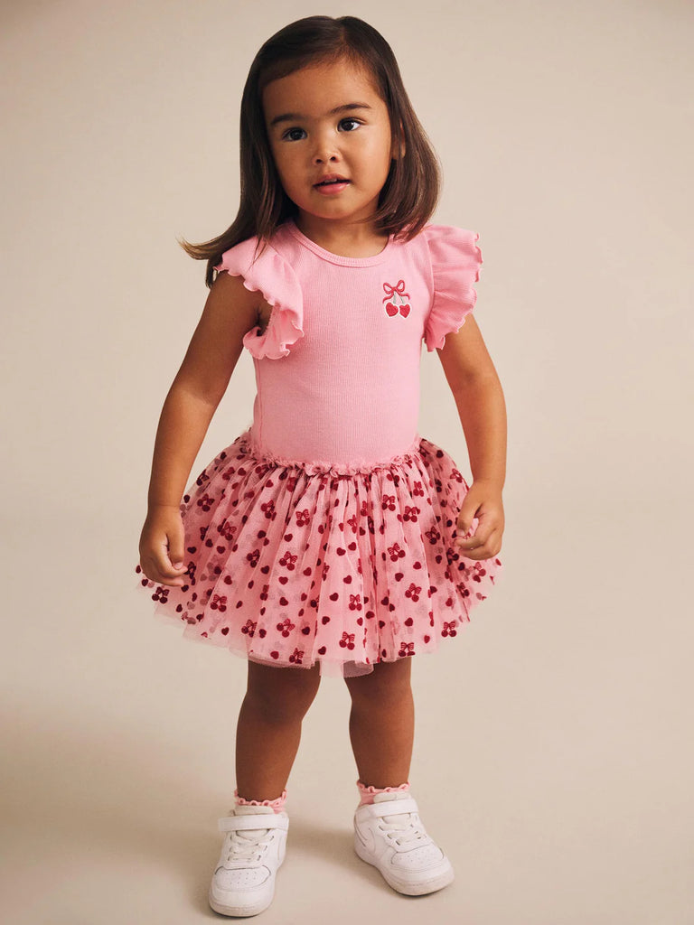 Huxbaby Cherry Pie Rib Tulle Dress - Apricot