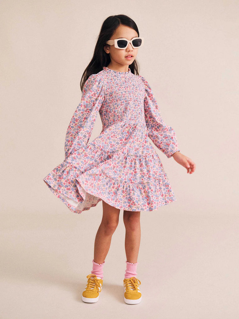 long sleeve shirred dress Huxbaby Vintage Floral Puff Long Sleeve Shirred Dress - Dusty Pink Mul