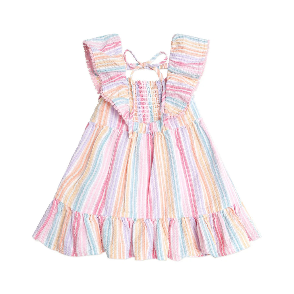 Huxbaby Rainbow Stripe Shirred Frill Dress - Multi