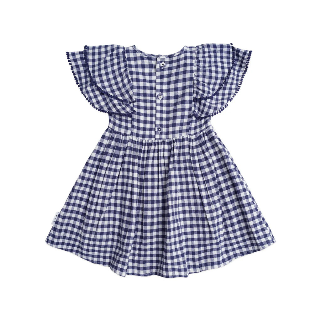 Huxbaby Cherry Pie Check Frill Dress - Indigo/Almond Milk