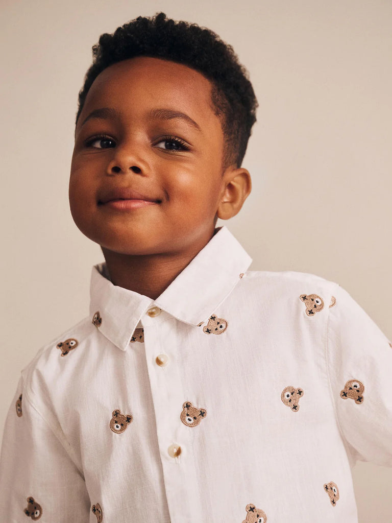 Huxbaby Shortsleeve Huxbear Button Up - Crisp White