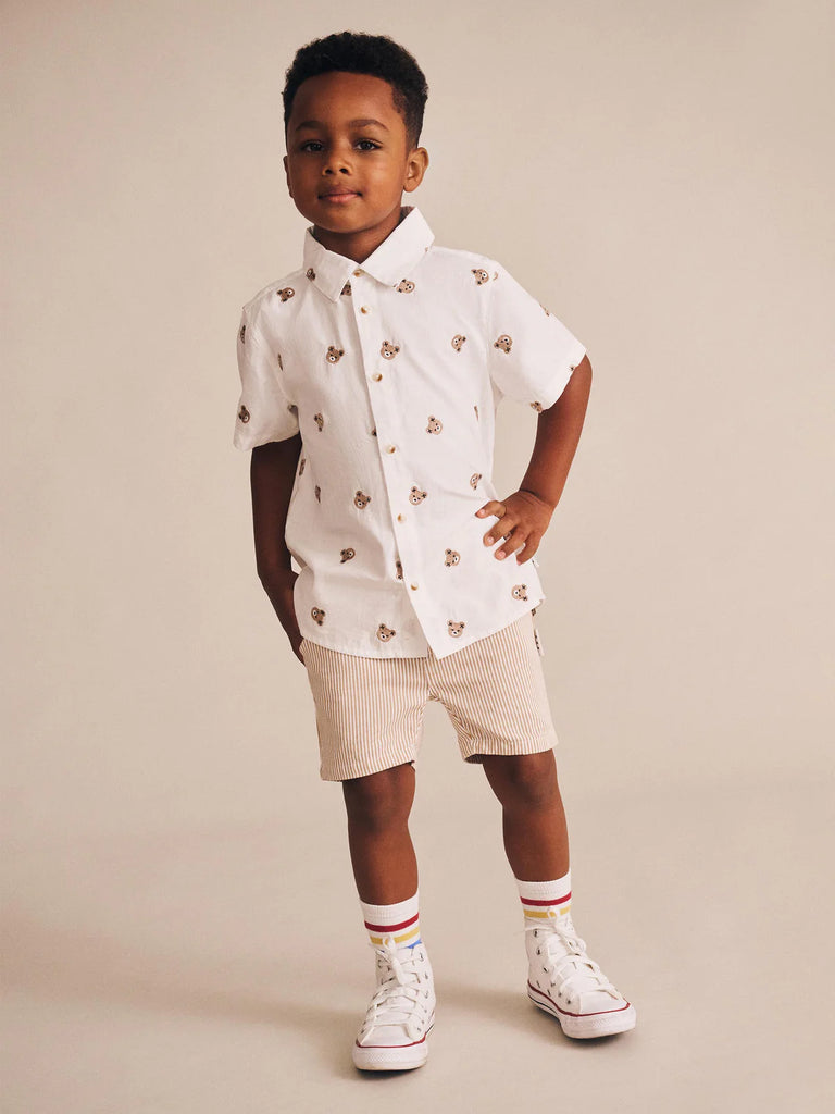 Huxbaby Shortsleeve Huxbear Button Up - Crisp White