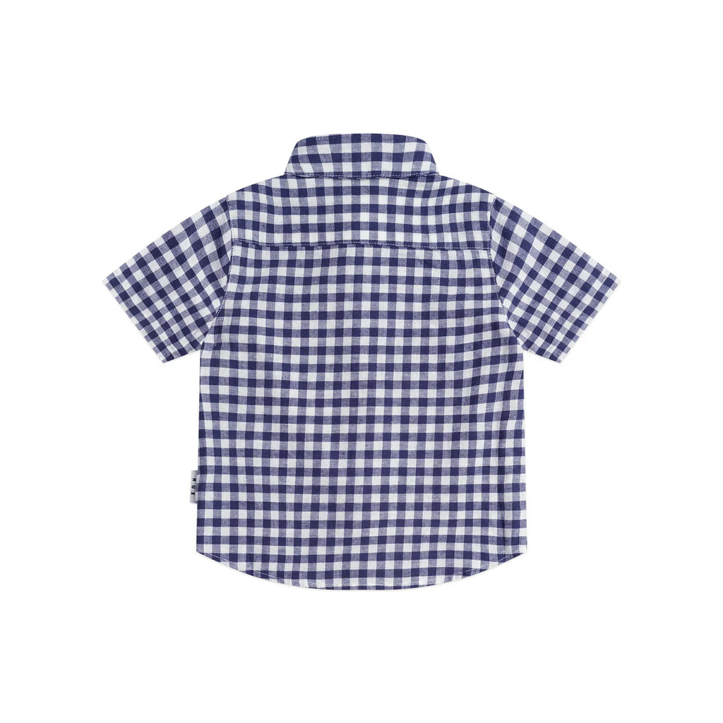 Huxbaby Huxbear Button Up Blue Check - Indigo/Almond Milk