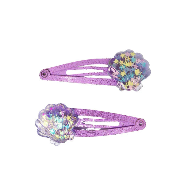 Pink Poppy Mermaid Glitter Shell Hair Clips