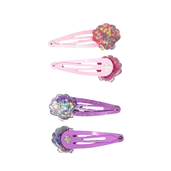Pink Poppy Mermaid Glitter Shell Hair Clips