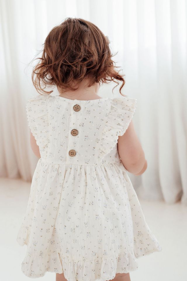 Aster & Oak Sofia Floral Ruffle Dress - Ivory