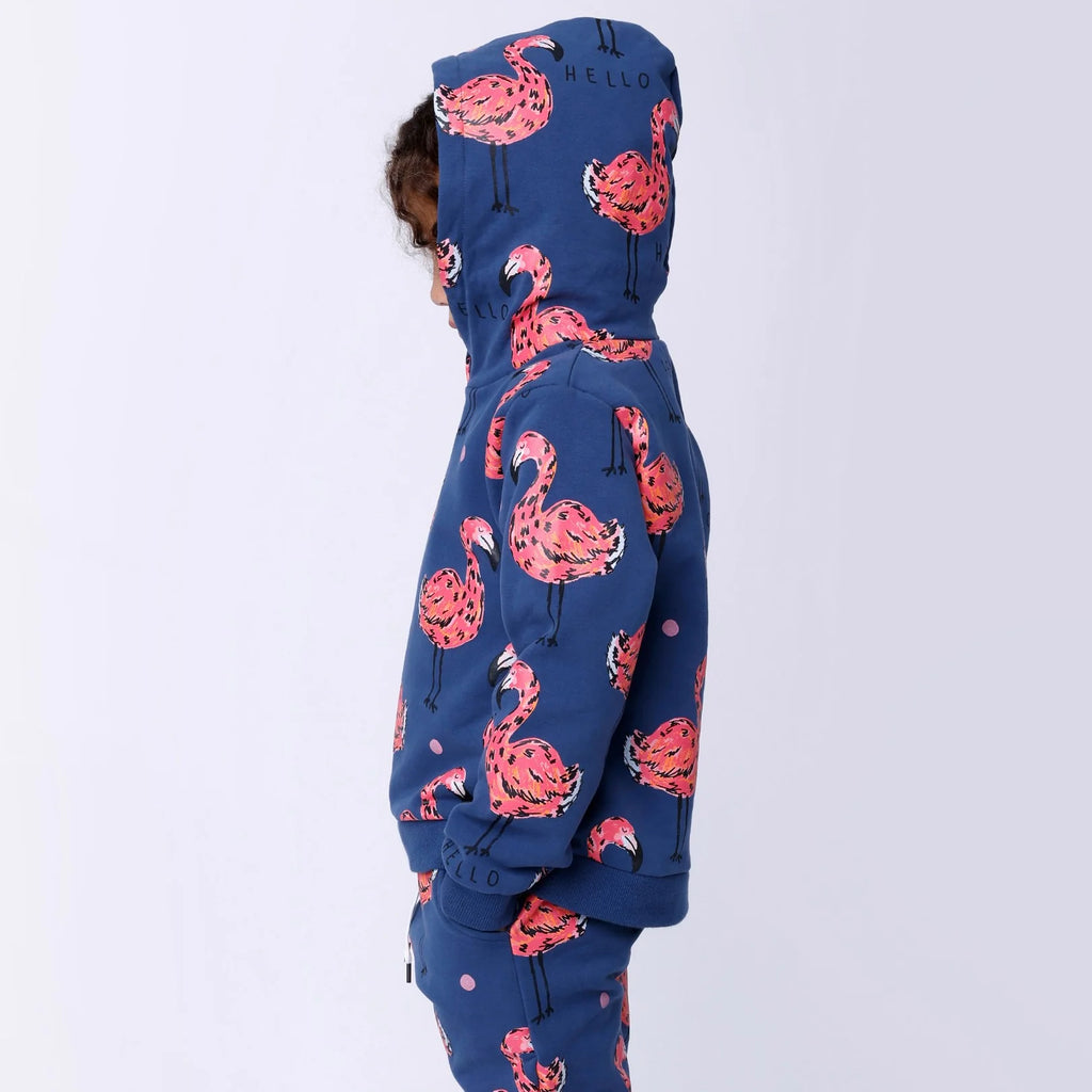 Minti Flamingo Party Furry Hood - Navy