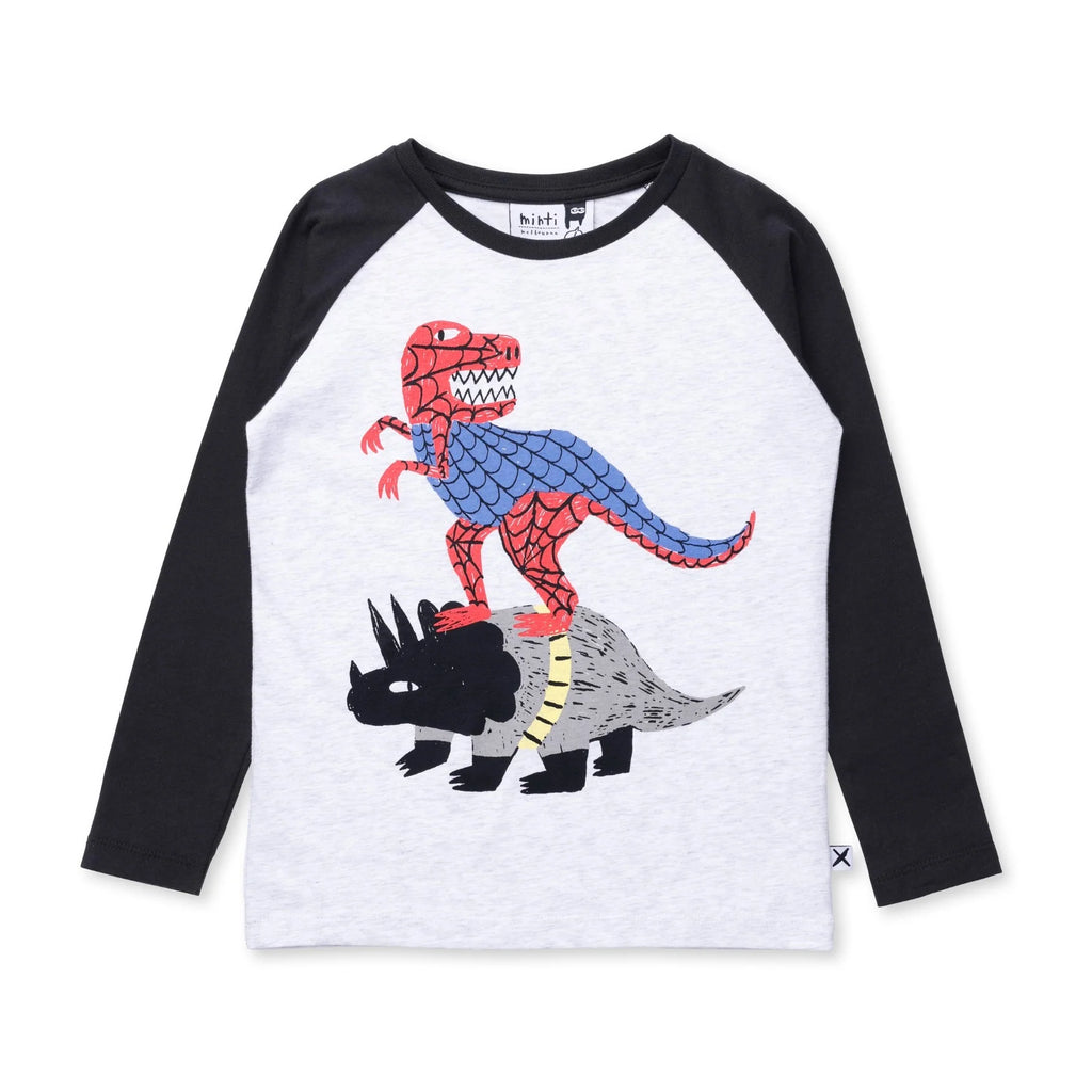 Minti Super Dinos Tee - White Marle/Black