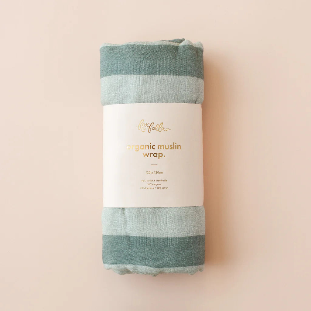 Fox & Fallow Organic Muslin Wrap Swaddle - Sage Stripe