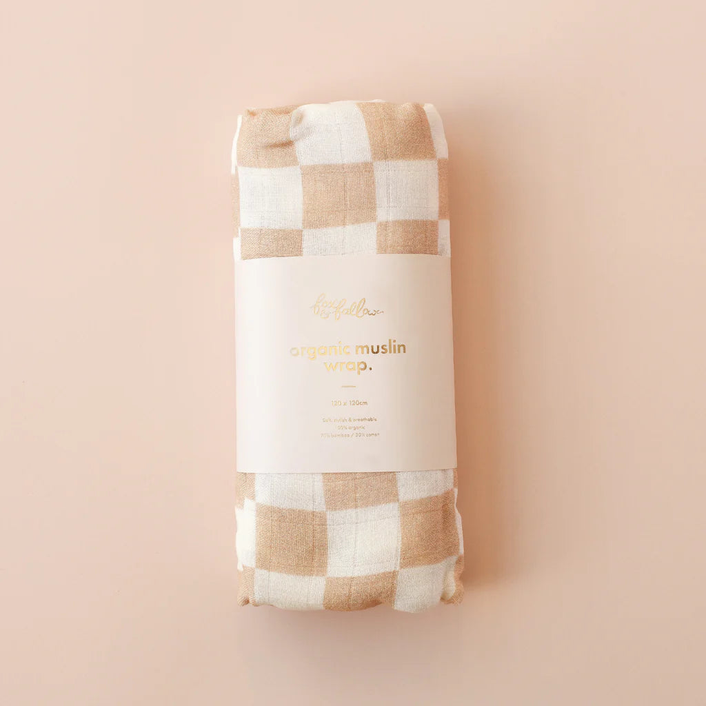 Fox & Fallow Organic Muslin Wrap Swaddle - Caramel Check