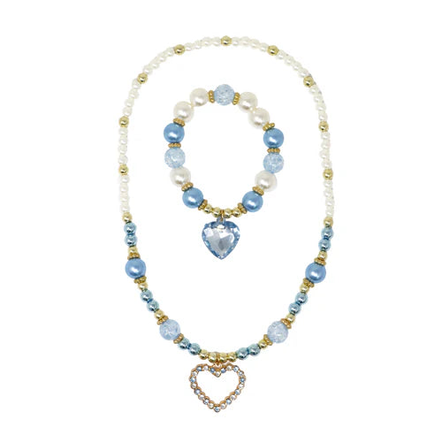 Pink Poppy Dance Pearl Heart Necklace and Bracelet Set