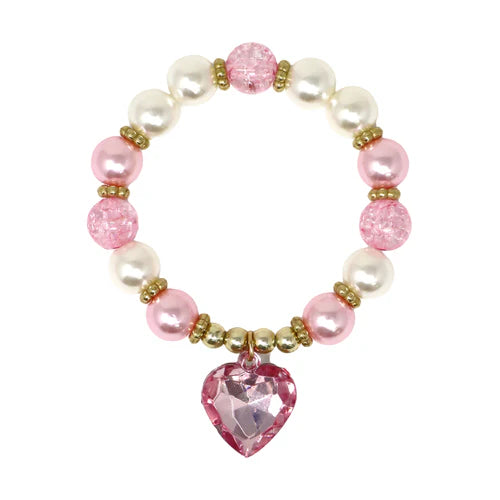 Pink Poppy Dance Pearl Heart Necklace and Bracelet Set