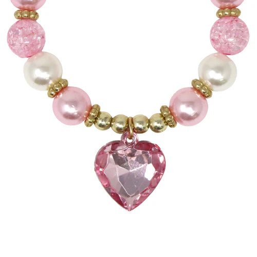 Pink Poppy Dance Pearl Heart Necklace and Bracelet Set