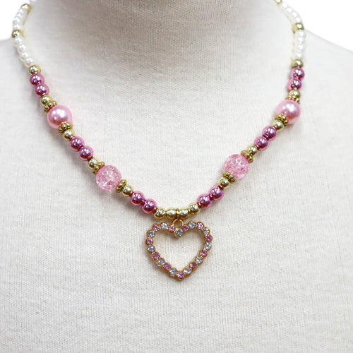 Pink Poppy Dance Pearl Heart Necklace and Bracelet Set