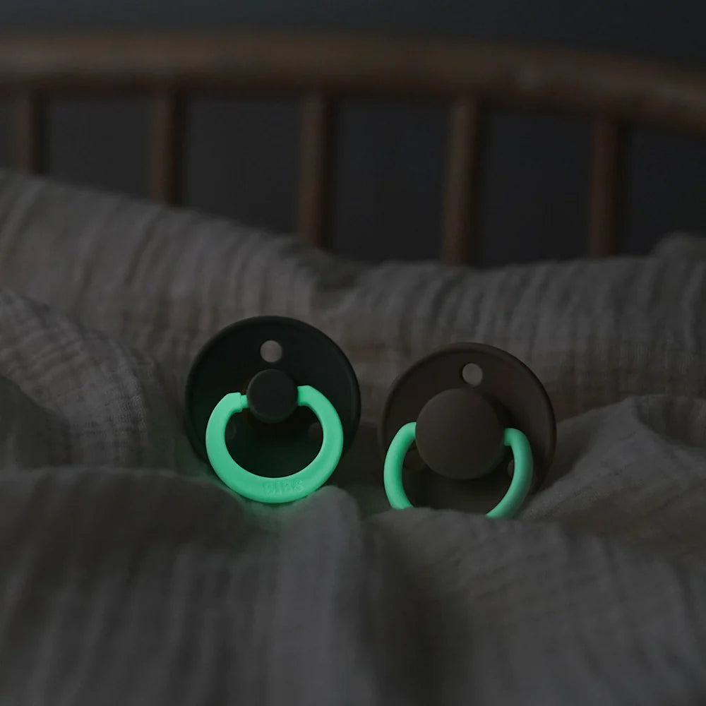 Bibs Pacifier 2 pack - Iron/Baby Blue NIGHT GLOW
